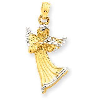 14k Two tone Angel with Harp Charm Pendant Jewelry