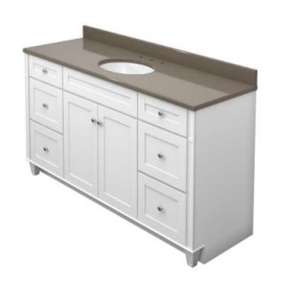 KraftMaid 60 in. Vanity in Dove White with Natural Quartz Vanity Top in Tuscan Grey and White Sink VC60216S3.BAS.7131SN