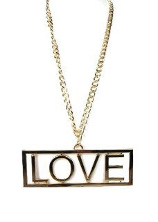 Women Fashion Trendy Long Gold Large LOVE Pendant Chain Link Necklace Jewelry