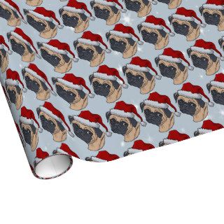 Christmas Pug Puppy Santa Hat Wrap Wrapping Paper