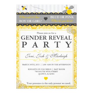 Gender Reveal Party Damask Bee Baby Shower Personalized Invitation