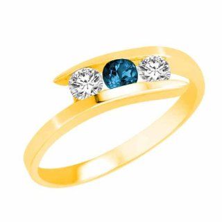 DivaDiamonds GLDBDD050Y710K Yellow Gold Round 3 Stone Channel Set Blue Diamond and Diamond Ring (0.50 ctw)   Size 7 Diva Diamonds 