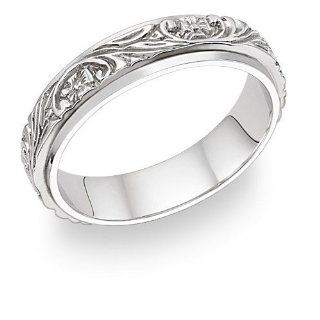 Floral Vine Design 14K White Gold Wedding Band Ring Jewelry