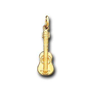 14K Solid Yellow Gold Classical Guitar Charm Pendant Jewelry