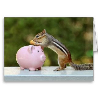 Cute Chipmunk with Funny Money Piggy Bank Picture Card