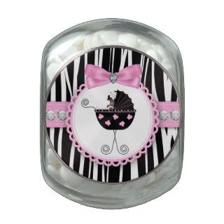 Diamonds and Bow Pink Zebra Baby Shower Candy Glass Jars