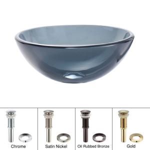 KRAUS Vessel Sink in Clear Glass Black with Pop up Drain and Mounting Ring in Satin Nickel GV 104 14 SN