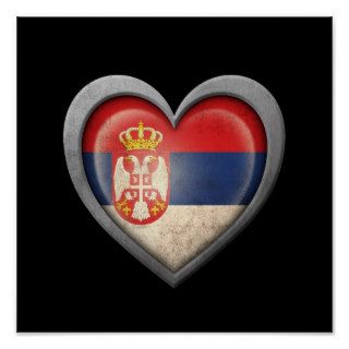 Serbian Heart Flag with Metal Effect Print