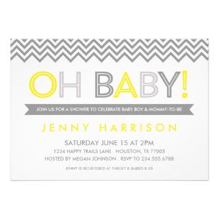 Gray and Yellow Modern Chevron Baby Shower Custom Invite