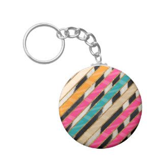 Stylish Bright Pink Teal Stripes Zebra Pattern Keychains