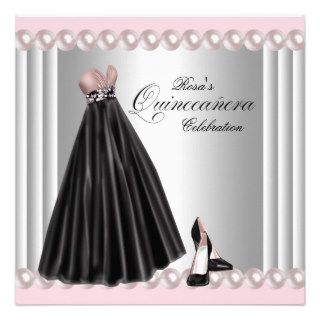 Elegant Pearl Silver Pink Quinceanera Invitations