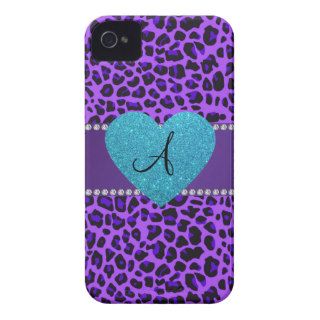 Monogram purple leopard turquoise heart iPhone 4 case