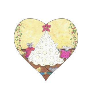 Mice around a Cheese Christmas Tree Heart Sticker