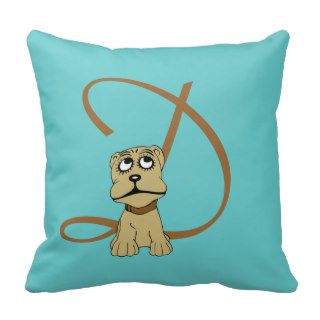 Monogram initial letter D, cute dog cartoon custom Pillow