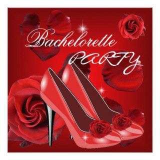 Bachelorette Party Red Roses Hi Heel Shoe Personalized Invitation