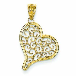 14K Gold Filigree Heart Pendant Jewelry