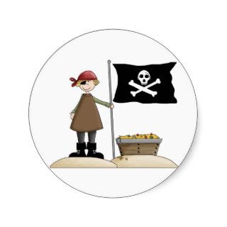 Pirate with his treasure round sticker