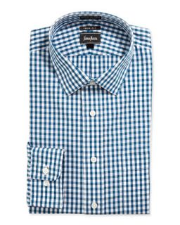 Trim Fit Non Iron Checked Dress Shirt, Teal