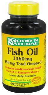 Good N Natural   Fish Oil with 950 mg. Total Omega 3 Once Daily Formula 1360 mg.   60 Softgels Rapid Release