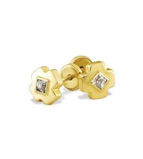14k Yellow Gold Solitaire CZ Cross X Stud Earrings Jewelry