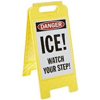 SmartSign Folding Floor Sign, Legend "Ice Watch Your Step", 25" high x 12" wide, Black/Red on White Yard Signs