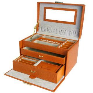 Paylak TS382OGE Orange Leather Large Lock Jewelry Box with Travel Case Tech Swiss Watches