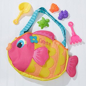 Embroidered Fish Beach Tote & Toy Set