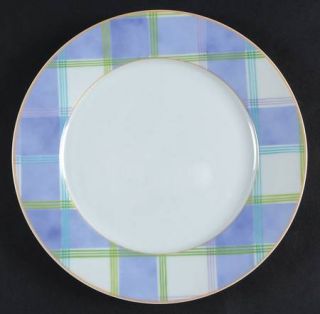 Studio Nova Parisian Cafe Salad Plate, Fine China Dinnerware   Green/Blue Plaid