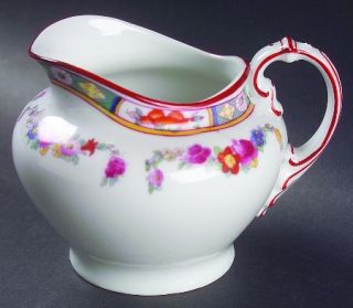 Heinrich   H&C Hc7 Creamer, Fine China Dinnerware   Red&Yellow Bands,Floral Swag