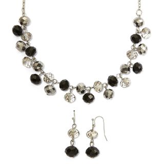 Black Glass Shaky Necklace & Drop Earrings Set