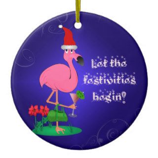 Funny Pink Flamingo Christmas Ornament