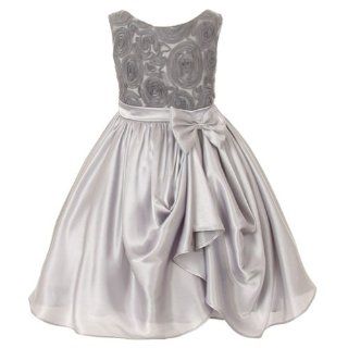 Kids Dream Girl Silver Rosette Satin Pick Up Flower Girl Dress 2T  Special Occasion Dresses  Baby