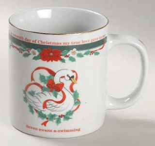 Tienshan Deck The Halls (Verge) Mug, Fine China Dinnerware   Poinsettias & Ribbo