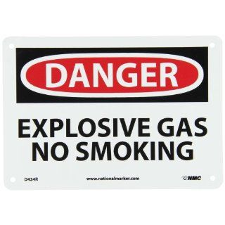 NMC D434R OSHA Sign, Legend "DANGER   EXPLOSIVE GAS NO SMOKING", 10" Length x 7" Height, Rigid Plastic, Black/Red on White