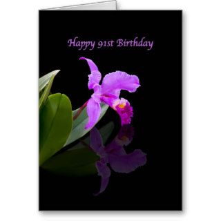 Birthday, 91st, Orchid on Black Greeting Card