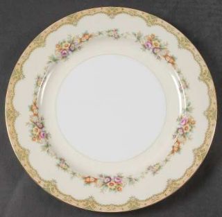 Meito Bangor Dinner Plate, Fine China Dinnerware   Yellow/Green Band,Floral Ring
