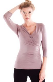 Clothes Effect Women's Wrapped V Neck Ruched Side 3/4 Sleeve Top