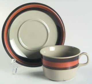 Rorstrand Annika Flat Cup & Saucer Set, Fine China Dinnerware   Brown & Orange T