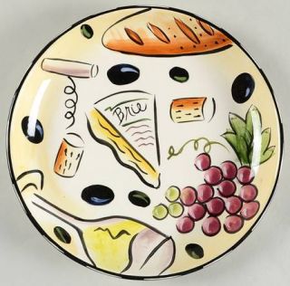 Clay Art Buon Vino Salad Plate, Fine China Dinnerware   Grapes,Cheese,Bread,Blac