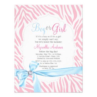Zebra Print & Diamond Girl or Boy Baby Shower Personalized Announcement