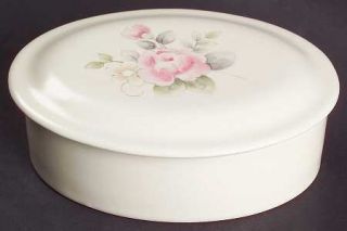 Pfaltzgraff Tea Rose Oval Box with Lid, Fine China Dinnerware   Stoneware,Pink R
