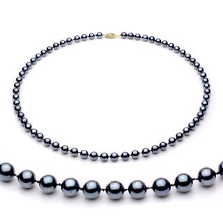 DaVonna 14k Gold Black Akoya Pearl High Luster 36 inch Necklace (6.5 7 mm) DaVonna Pearl Necklaces