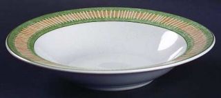 Studio Nova Camarillo Rim Soup Bowl, Fine China Dinnerware   Tan Design On Green