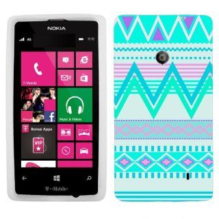 Nokia Lumia 521 Aztech Andes Tribal White and Teal Pattern Phone Case Cover Cell Phones & Accessories