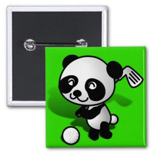 Cute Cartoon Baby Panda Bear Golfing Pinback Buttons