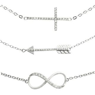 Round Cut Cubic Zirconia Cross/Arrow/Infinity Bracelet Set Silver Plated (7.25)