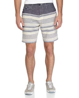 Striped Linen Blend Shorts, Bone/Rerun