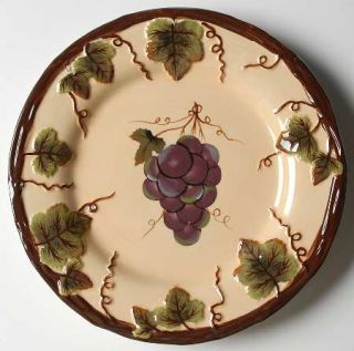 Pacific Rim Grape Salad Plate, Fine China Dinnerware   Purple Grapes On Tan,Brow