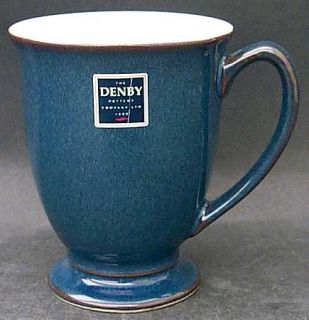 Denby Langley Boston Footed Mug, Fine China Dinnerware   Dark Blue Border W/ Bro