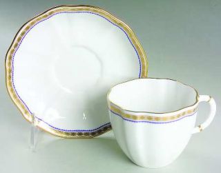 Royal Crown Derby Carlton Blue Flat Cup & Saucer Set, Fine China Dinnerware   Su